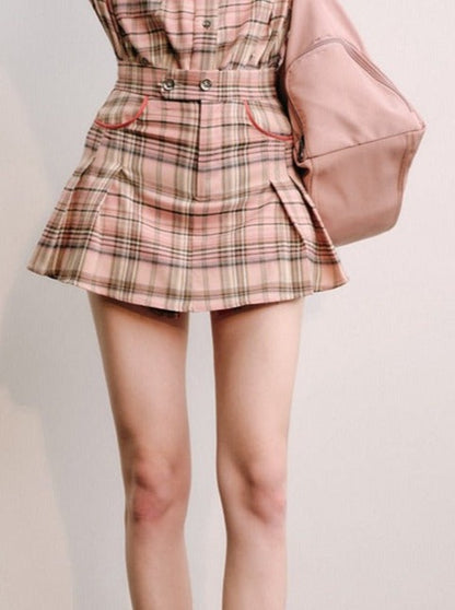 Plaid coat and skirt sets