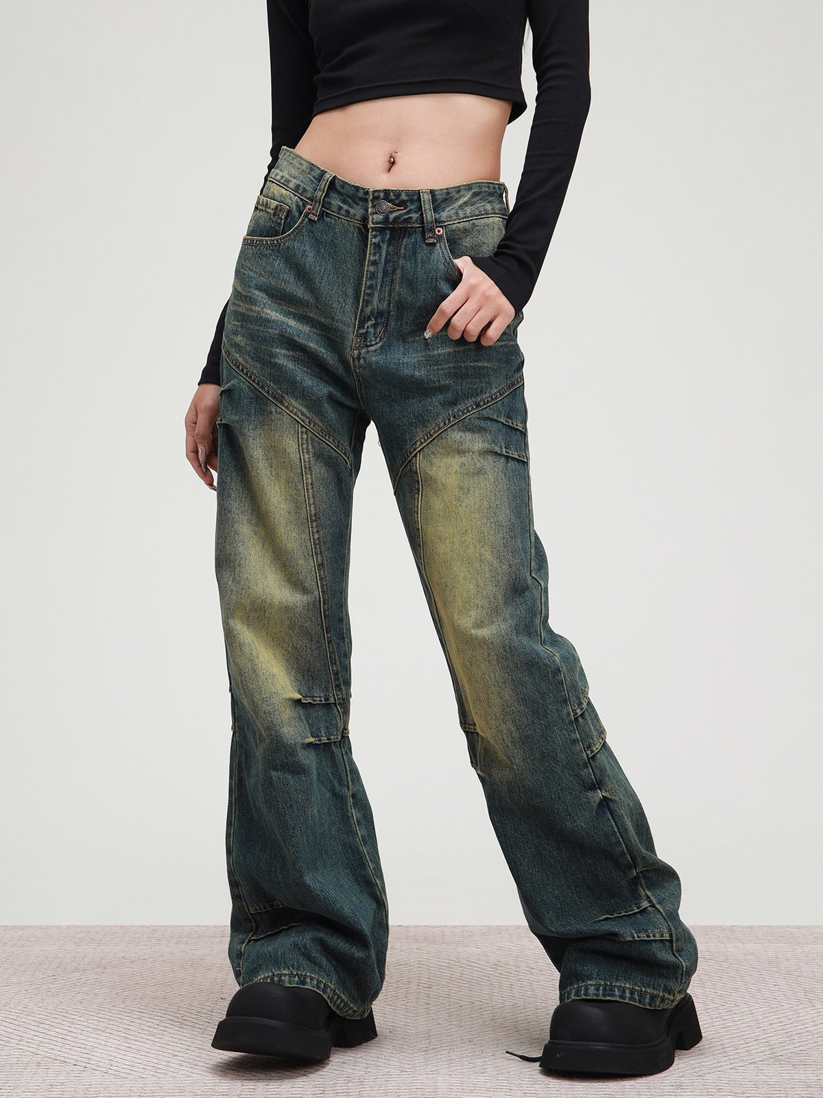 American Washed Distressed Straight Pants