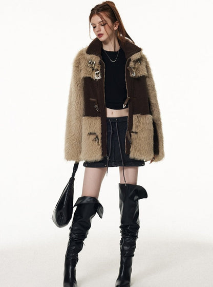 Wool stitching imitation mink fur coat jacket