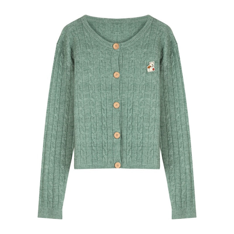 SHORT CABLE KNIT CARDIGAN SWEATER