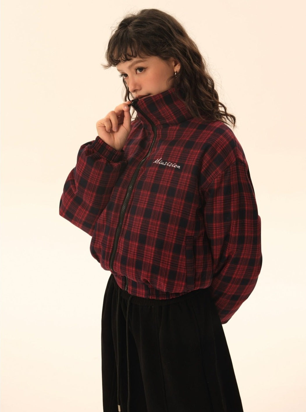 two-sided plaid  short cotton jacket