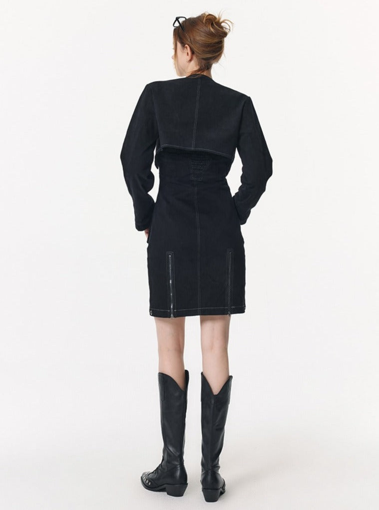 Retro vest small jacket with skirt Set