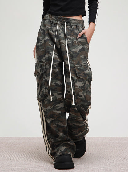 American Lace-up Striped Camouflage Pant