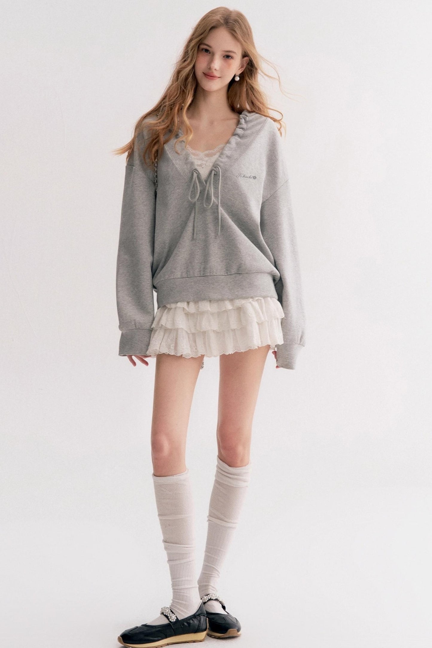 Pleated Hooded Sweatshirt Set-Up