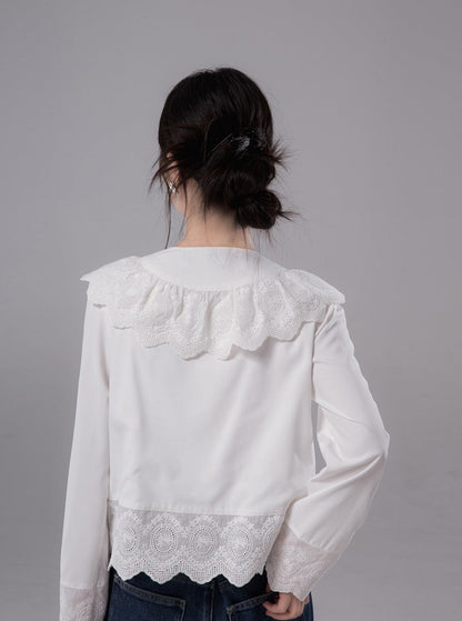 Lace detachable collar long sleeves shirt