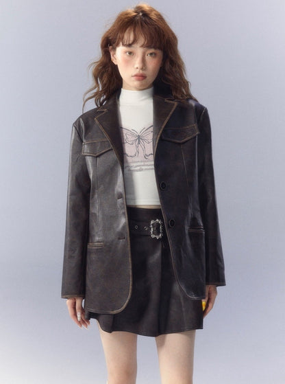 vintage embroidered leather jacket set