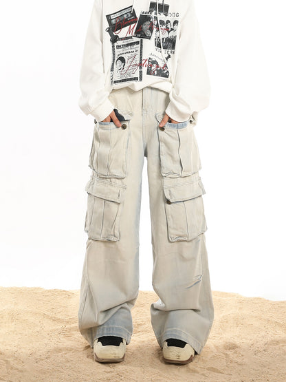 American multi-pocket cargo jeans long pants