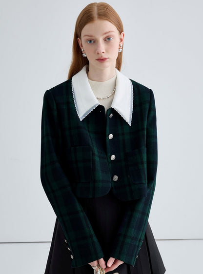 Plaid Panel Shoulder Short Jacket