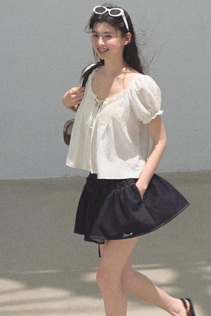 Embroidered Puffy A-Line Skirt