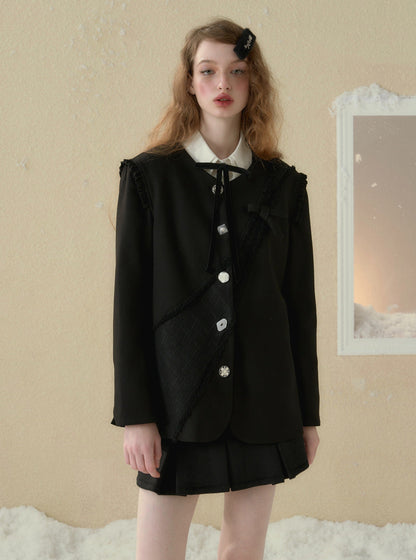 Black V-neck design rose Suit Coat