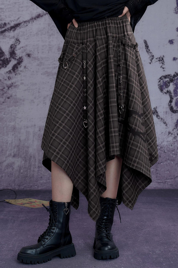 Fighting Spirit Street Brown Plaid Long Skirt