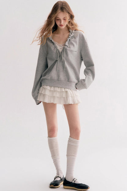 Pleated Hooded Sweatshirt Set-Up