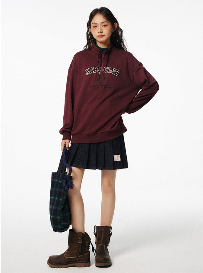 American Retro Stand Neck Loose Sweatshirt Top