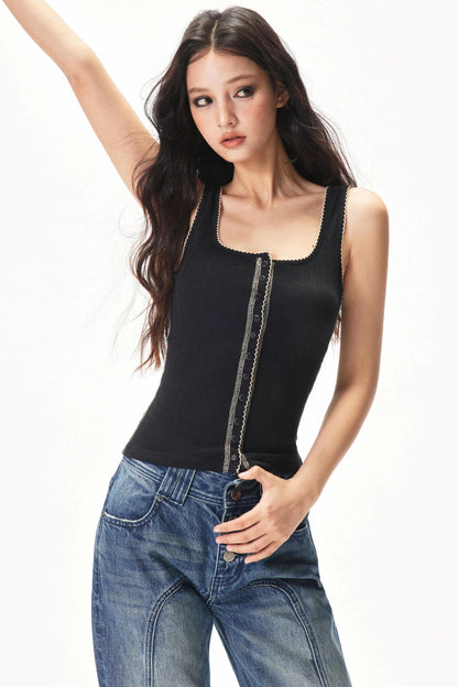 Contrasting Lace Knitted Vest