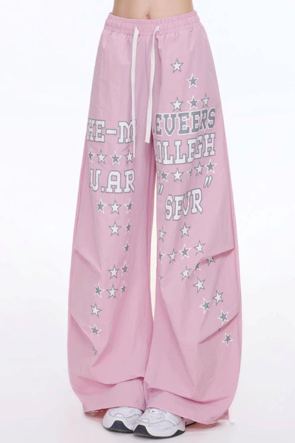 Letter Print Wide-Leg Pants