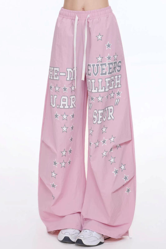 Letter Print Wide-Leg Pants