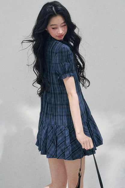 Plaid Puff Sleeve Dress