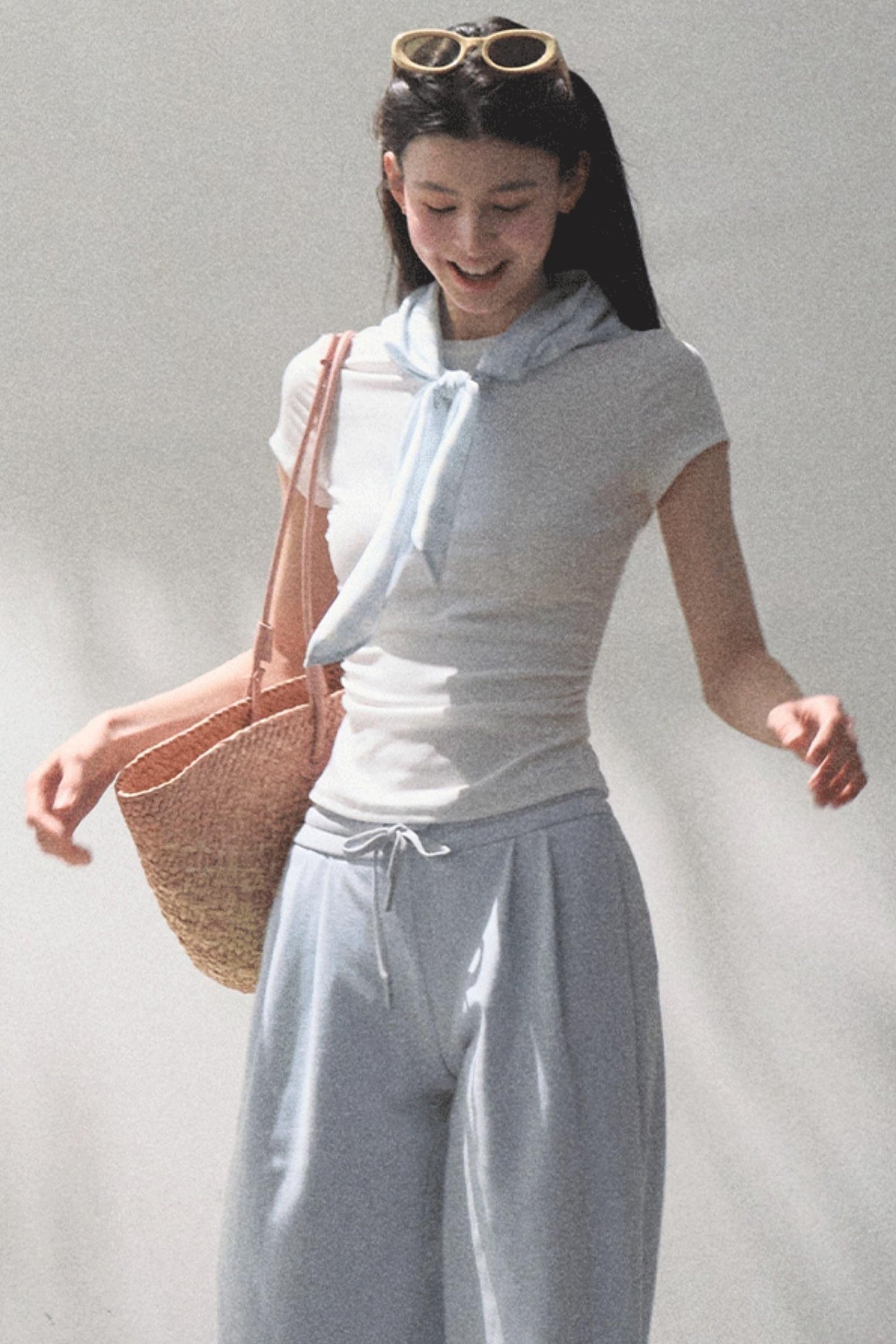 Lace-Up Top & Wide Leg Pants Set-Up