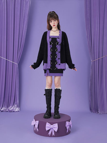 Christmas Night Black Purple Dress Set