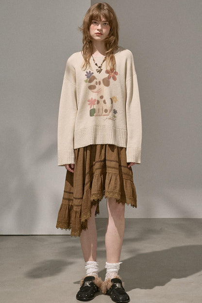 Irregular Wave Patchwork Midi Skirt