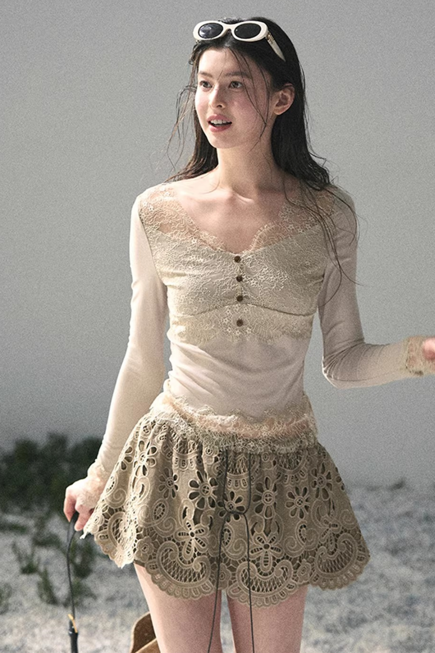 Floral Hollow-Out Puffy Skirt