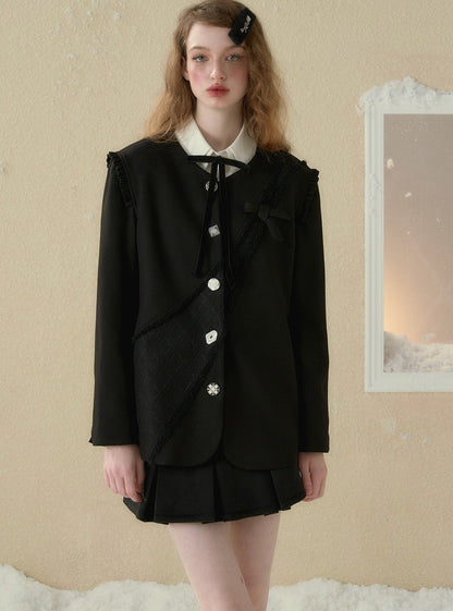 Black V-neck design rose Suit Coat