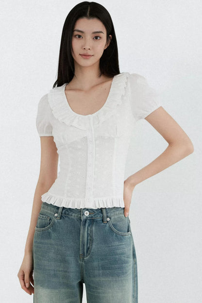 Camicia Bianca Pura con Volant