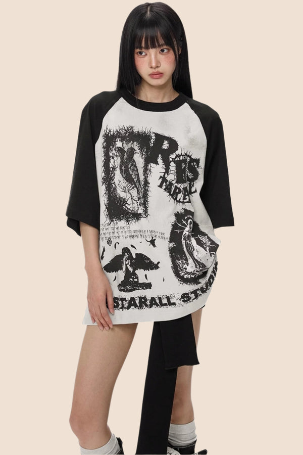 Street Black & White Graffiti Print Top