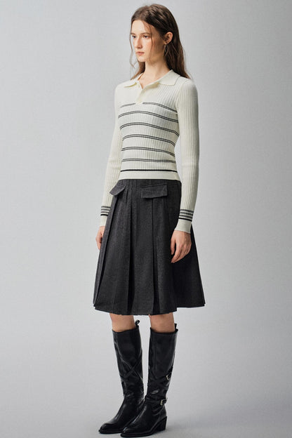 Mountains Valley Gray Wool A-line Skirt
