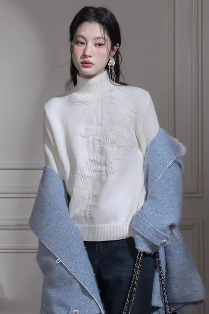 Milky White Floral Wool Sweater