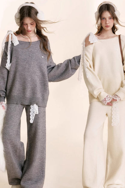 Romantic Lace Wool Sweater Set-Up