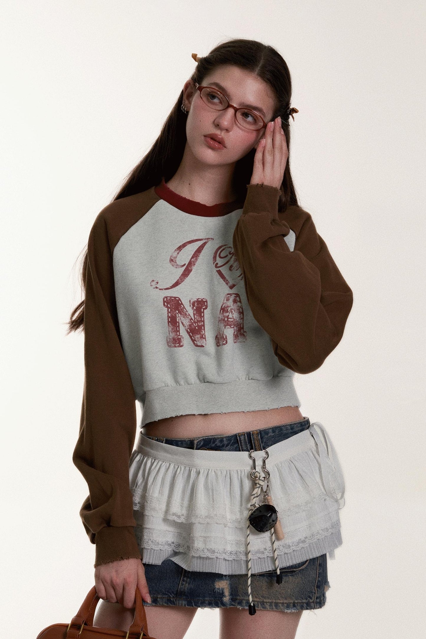 Retro Raglan Sleeve Contrast Print Sweatshirt