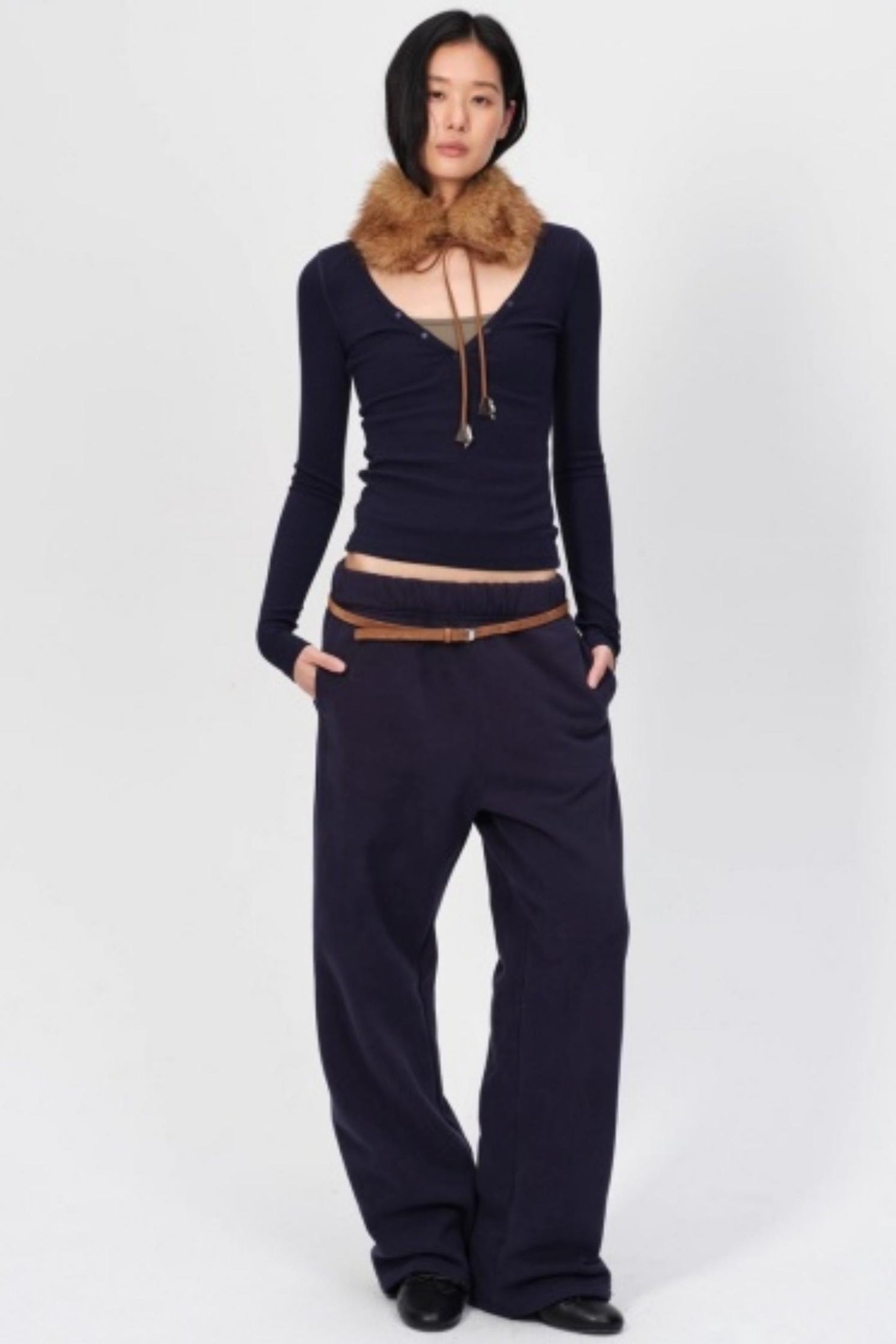 Wool Silk V-Neck Top