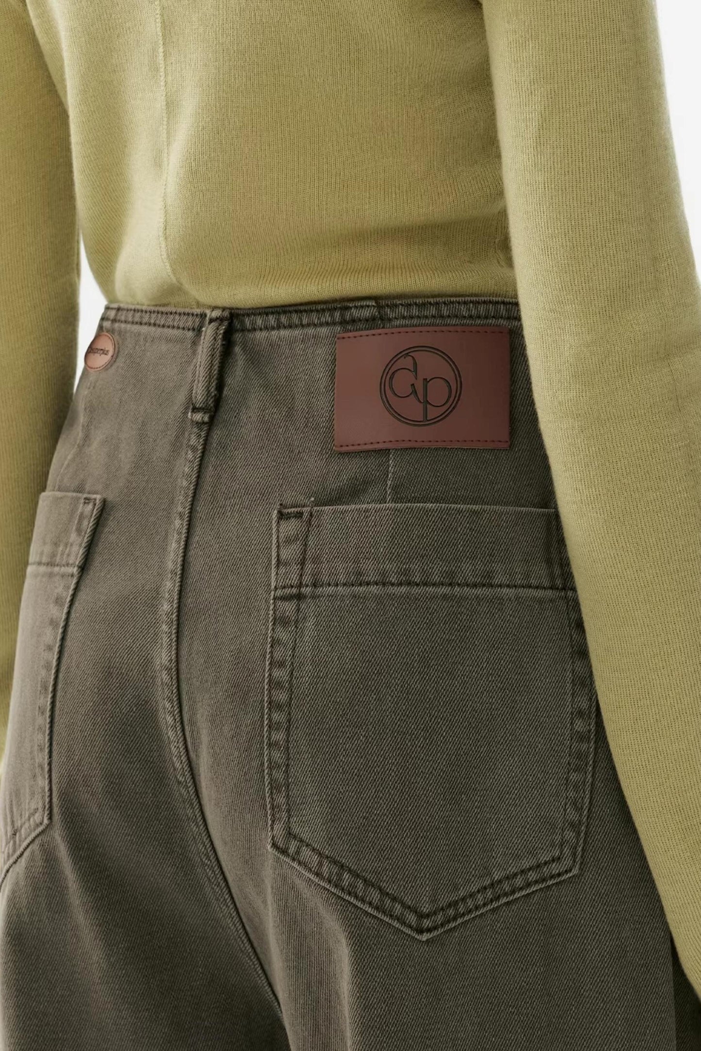 Vintage Green Cotton Wide-Leg Pants