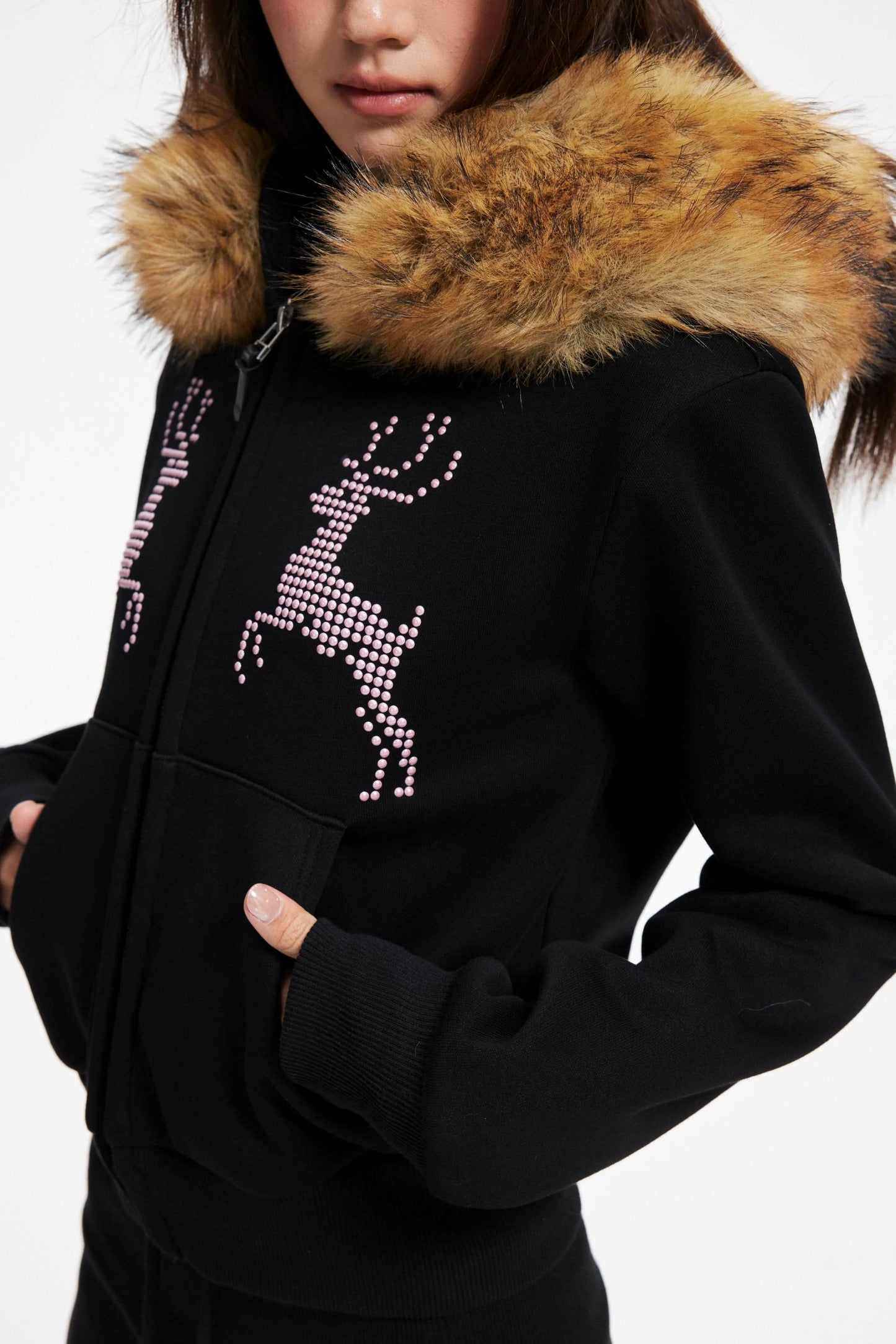 Diamond Deer Hooded Cardigan