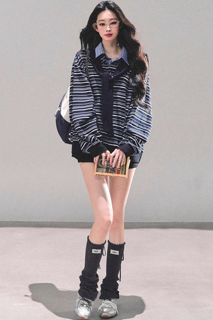 Striped Polo Collar Top