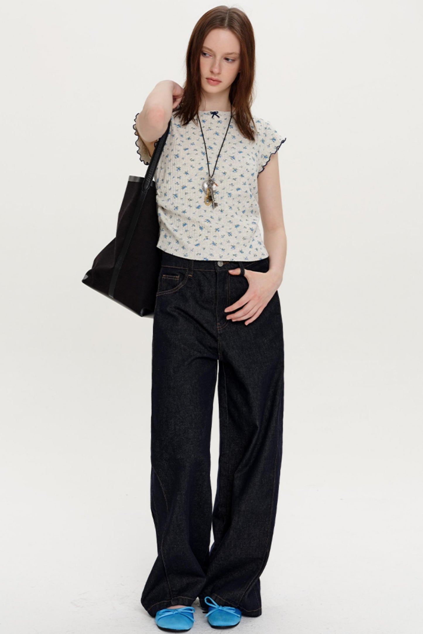 Retro Wide-Leg Slit Jeans