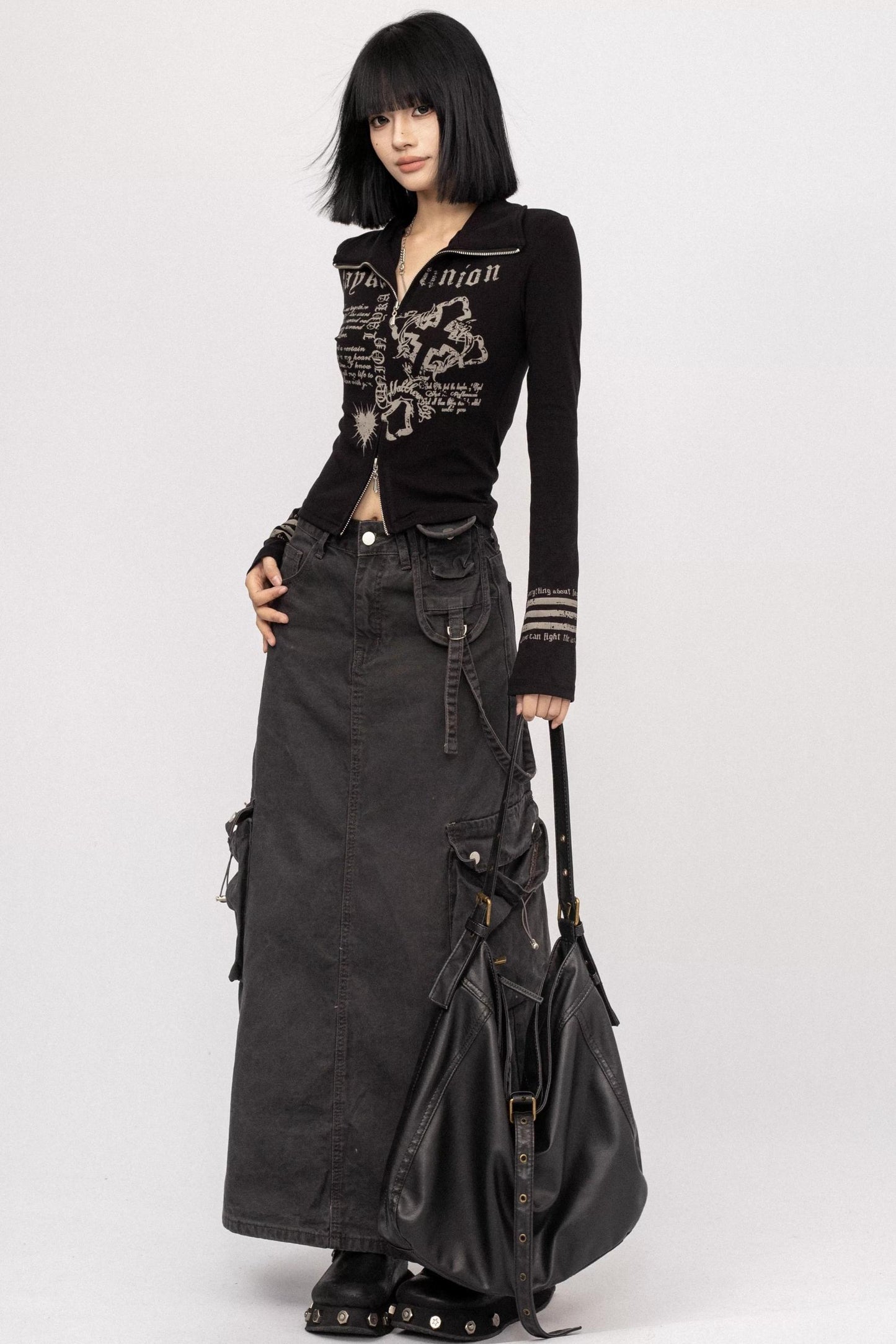 American Vintage Spice Monogram Black Long Sleeve Top