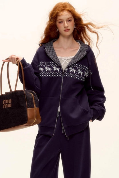 Fair Isle Quilted Jacket Pants Set-Up