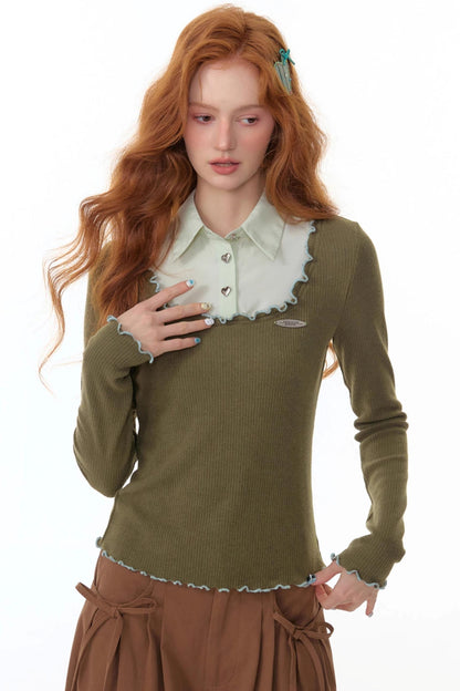 Polo Collar Long Sleeve T-Shirt