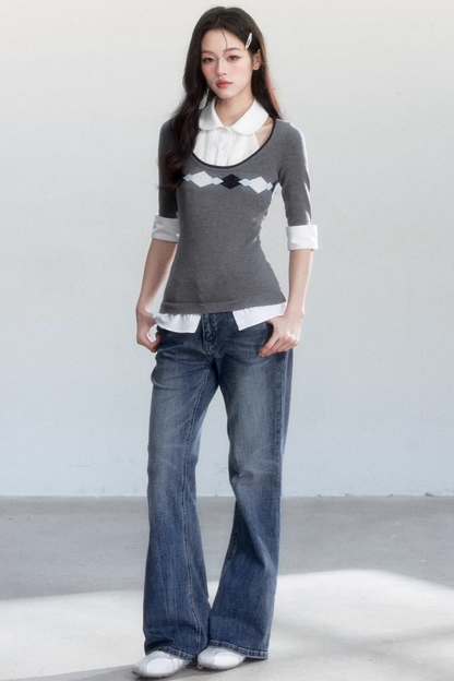 Retro Jacquard Knit Top Set-Up