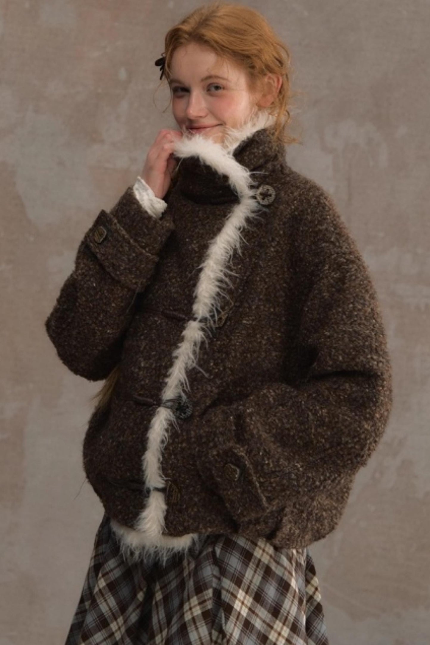 Vintage Wool Stand-Up Collar Short Jacket