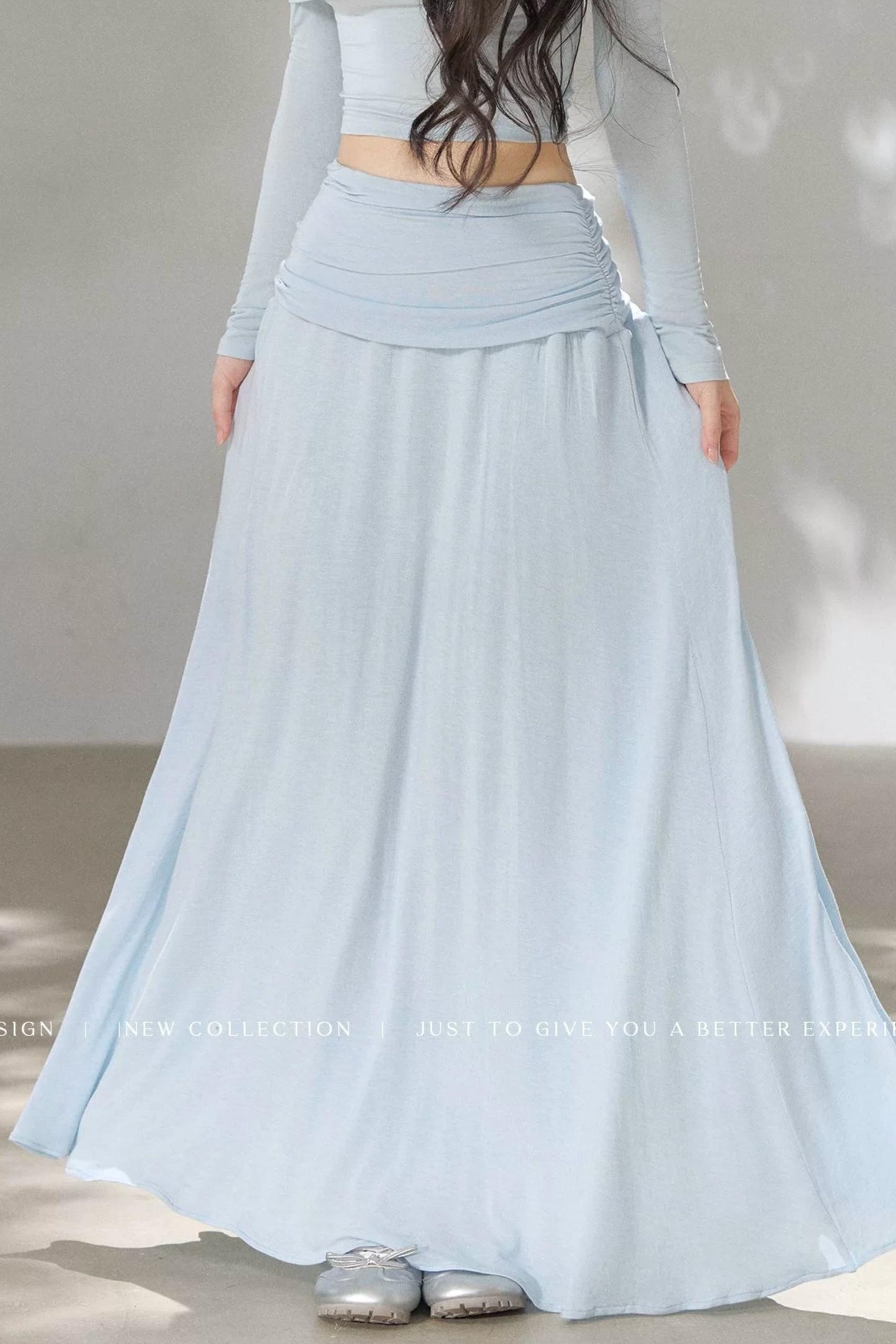 Pleated One-Shoulder Knit and Skirt Set-Up