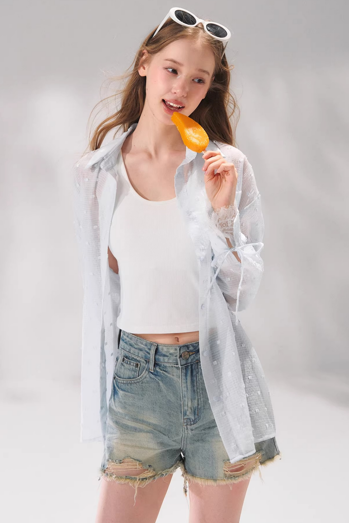Striped Lace Embroidered Cardigan Set-Up