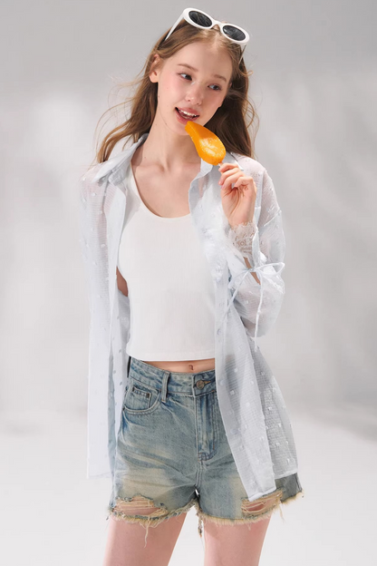 Striped Lace Embroidered Cardigan Set-Up