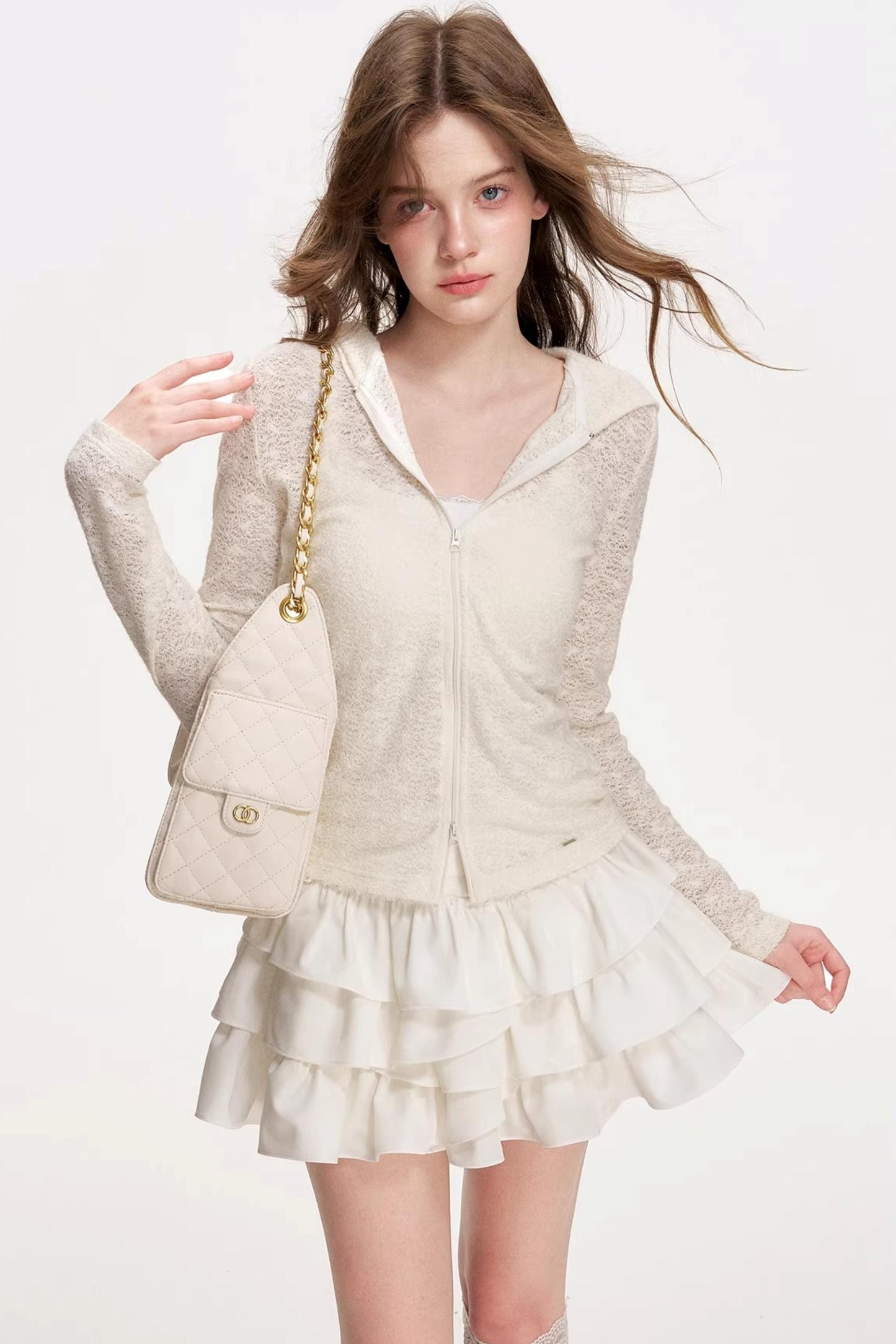 Mist Lace Hooded Cardigan Top