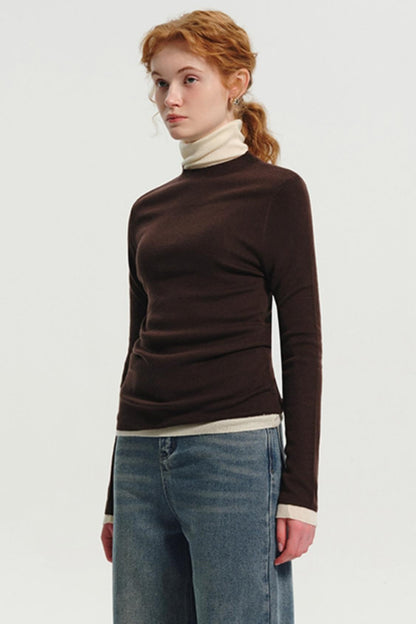 Wool Pile Collar Slim Knit Top