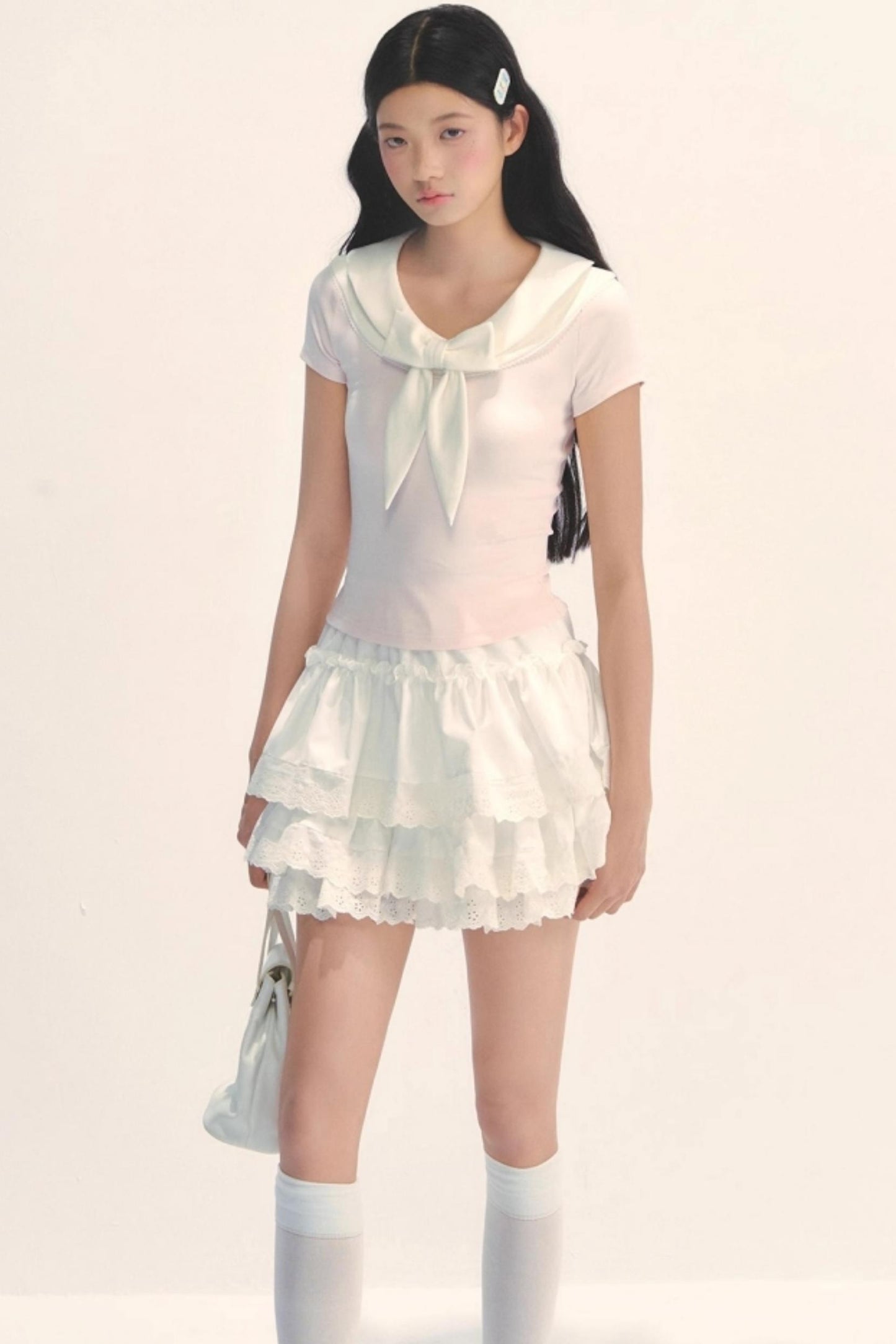 White Lace Tiered Midi Skirt