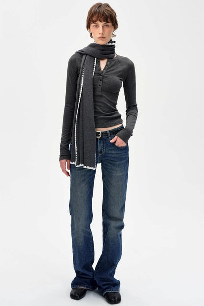 Retro Slim Draped Cotton Jeans