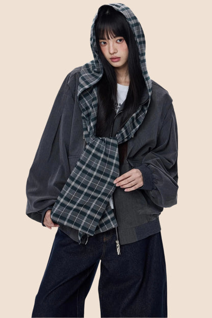 Loose Plaid Pocket Jacket
